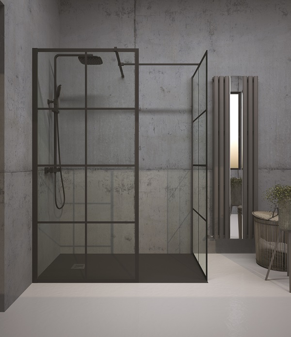 SONAS Bathrooms Aspect Black Trellis Wetroom Panel