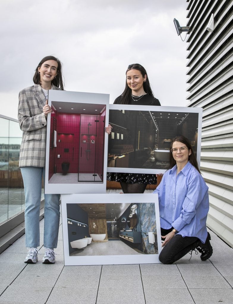 (L-R) SONAS Bathrooms Design of the Year Winners Niamh Tighe 2nd place, Georgia Robinson 3rd and 1st place, Anna Szwagrzyk