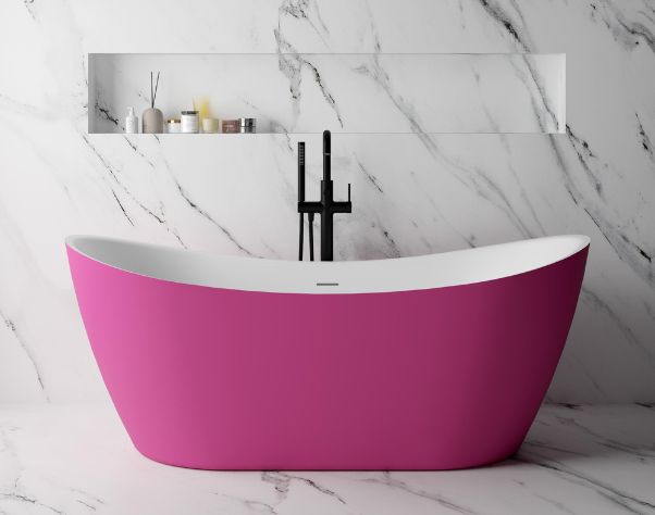 Colourful Bathroom Ideas, Custom colour bath, SONAS-LYRA-Coloured-Freestanding-Bath, Hot Pink Bath