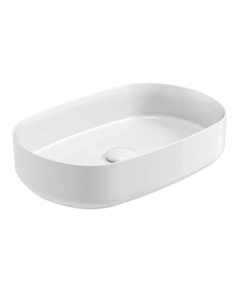 AVANTI Oval 55cm Vessel Basin with Ceramic Click Clack Waste - Ceramic White
