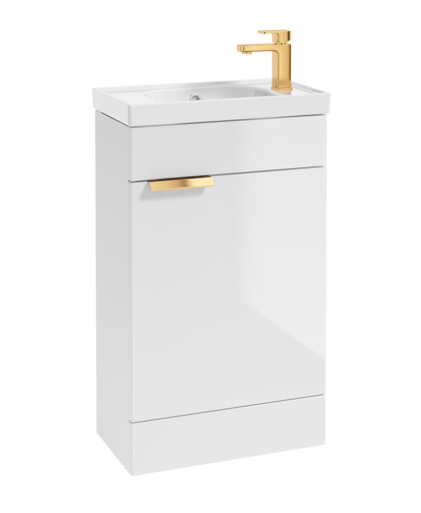 STOCKHOLM Floor Standing 50cm Cloakroom Vanity Unit Gloss White - Brushed Gold handles