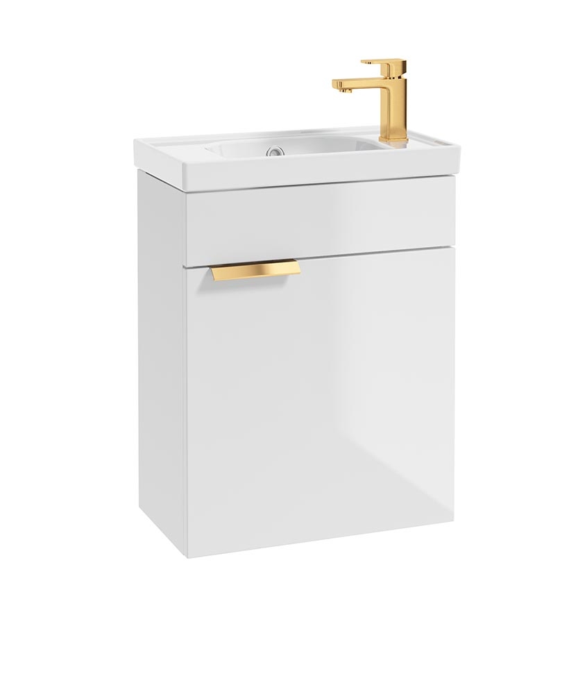 STOCKHOLM Wall Hung 50cm Cloakroom Vanity Unit Gloss White - Brushed Gold handles