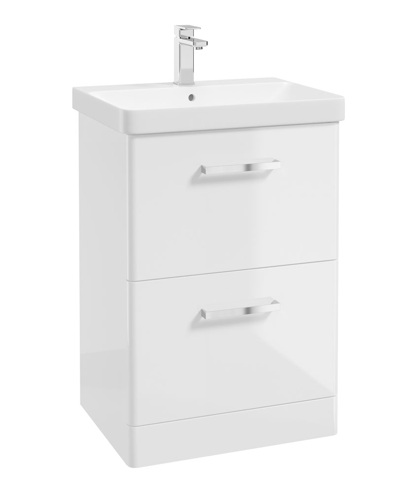 KORA  60cm Floor Standing 2 Drawer Vanity Unit Gloss White-Chrome Handles