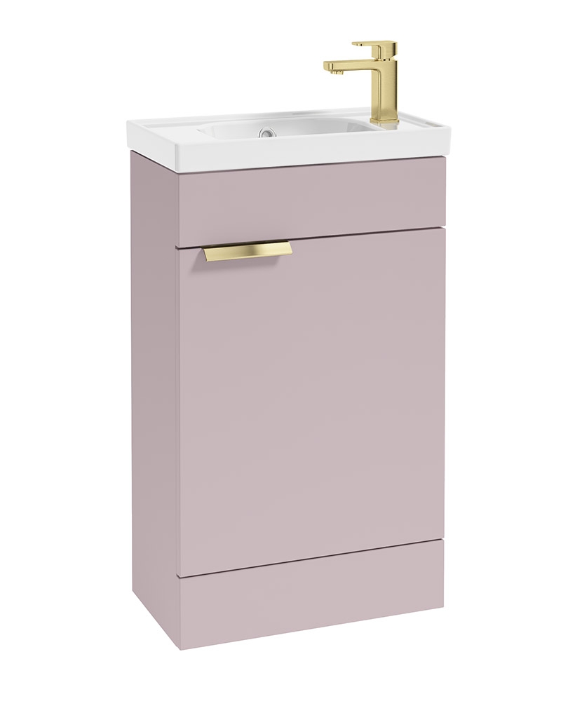 STOCKHOLM Floor Standing 50cm Cloakroom Vanity Unit Matt Cashmere Pink - Brushed Gold Handles