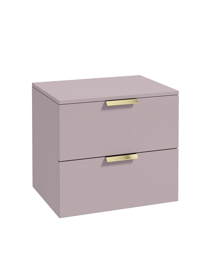 STOCKHOLM Wall Hung 60cm Two Drawer Countertop Vanity Unit Matt Cashmere Pink - Brushed Gold Handles