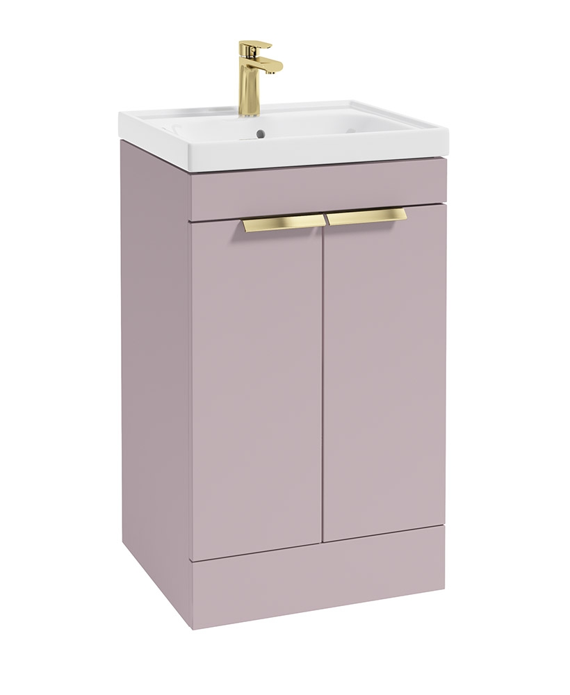 STOCKHOLM 50cm Two Door Floor Standing Matt Cashmere Pink Vanity Unit - Brushed Gold Handles