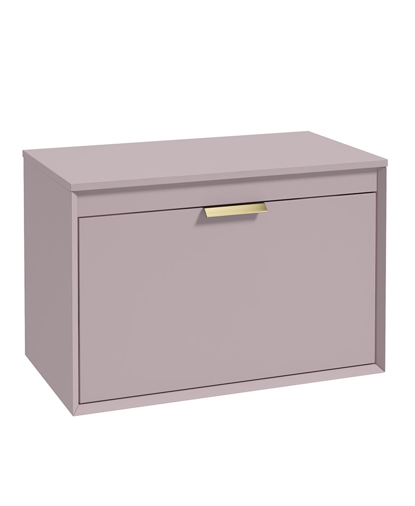 FJORD 80cm Matt Cashmere Pink Wall Hung Countertop Vanity Unit - Brushed Gold Handle