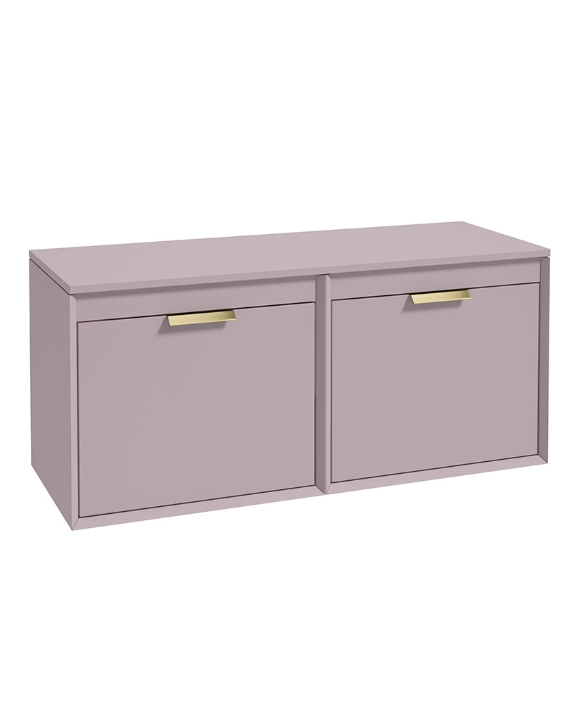 FJORD 120cm Matt Cashmere Pink Wall Hung Countertop Vanity Unit - Brushed Gold Handle