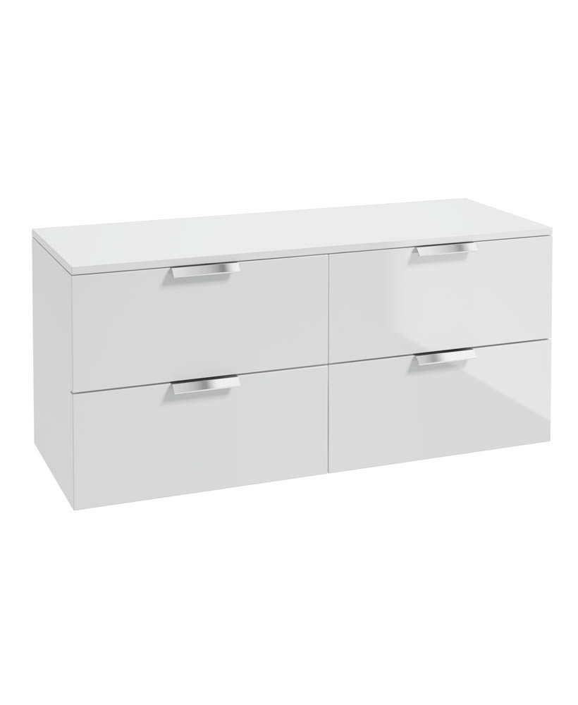 STOCKHOLM Wall Hung 120cm Four Drawer Countertop Vanity Unit Gloss White - Brushed Chrome Handles