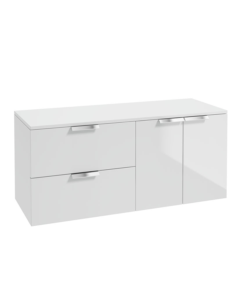STOCKHOLM 120cm Two Drawer and Two Door Gloss White  Countertop Vanity Unit - Brushed Chrome Handle