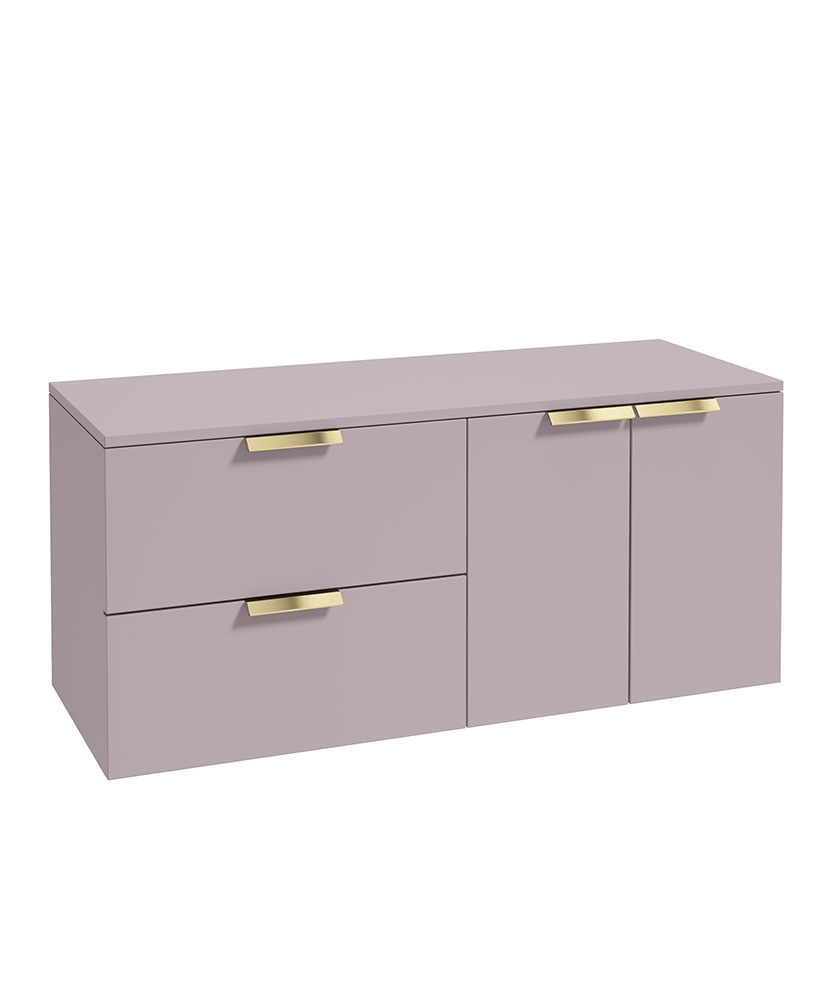 STOCKHOLM Wall Hung 120cm Two Drawer/Two Door Countertop Vanity Unit Matt Cashmere Pink - Brushed Gold Handle