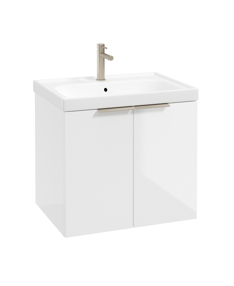 STOCKHOLM Wall Hung 60cm Two Door Vanity Unit Gloss White- Brushed Nickel Handles