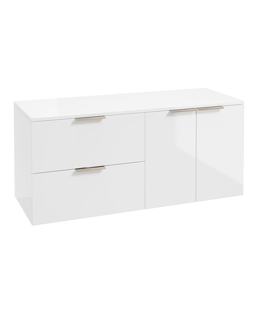 STOCKHOLM Wall Hung 120cm Two Drawer/Two Door Countertop Vanity Unit Gloss White - Brushed Nickel Handle