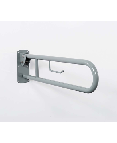 Stainless Steel Lift & Lock Hinged Support Rail c/w Toilet Roll Holder