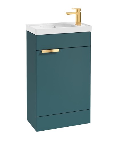 STOCKHOLM Floor Standing 50cm Cloakroom Vanity Unit Matt Ocean Blue - Brushed Gold handles