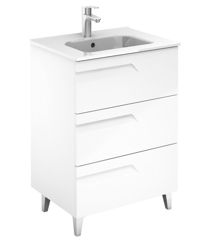 Brava Gloss White 60cm Floor Standing 3, 3 Drawer Bathroom Vanity Unit