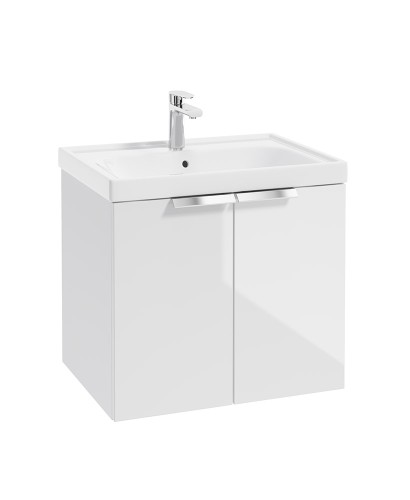 STOCKHOLM Wall Hung 60cm Two Door Vanity Unit Gloss White- Brushed Chrome Handles