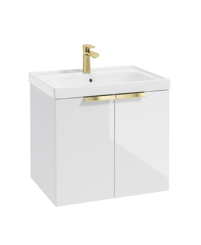 STOCKHOLM Wall Hung 60cm Two Door Vanity Unit Gloss White- Brushed Gold Handles