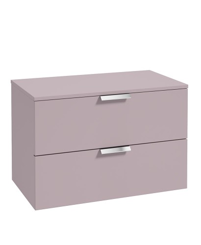 STOCKHOLM Wall Hung 80cm Two Drawer Countertop Vanity Unit Matt Cashmere Pink - Brushed Chrome Handles