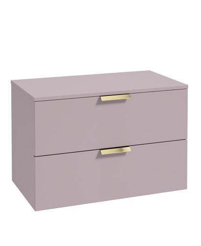 STOCKHOLM Wall Hung 80cm Two Drawer Countertop Vanity Unit Matt Cashmere Pink - Brushed Gold Handles