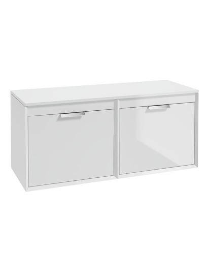 FJORD 120cm Gloss White Wall Hung Countertop Vanity Unit - Brushed Chrome Handle