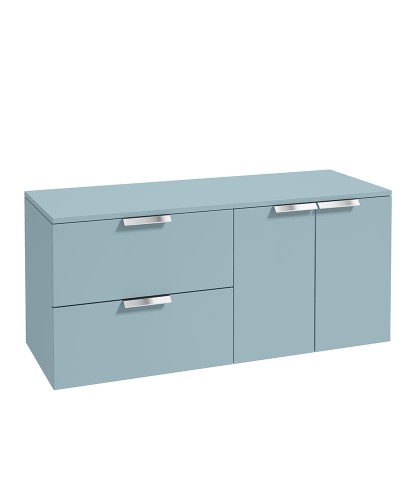 STOCKHOLM Wall Hung 120cm Two Drawer/Two Door Countertop Vanity Unit Matt Morning Sky Blue - Brushed Chrome Handle