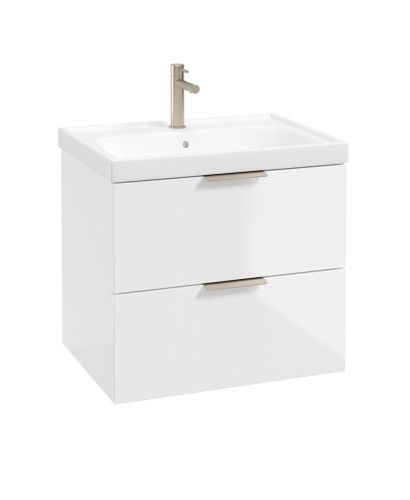 STOCKHOLM Wall Hung 60cm Two Drawer Vanity Unit Gloss White - Brushed Nickel Handle