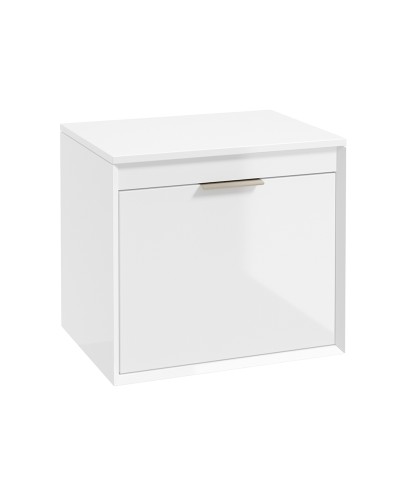 FJORD Wall Hung 60cm Two Drawer Countertop Vanity Unit Gloss White- Brushed Nickel Handle