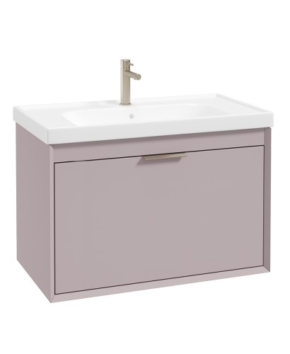 FJORD Wall Hung 80cm Two Drawer Vanity Unit Matt Cashmere Pink - Brushed Nickel Handle