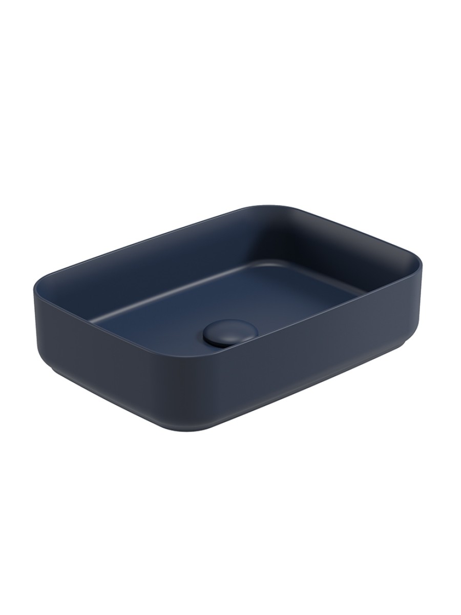 AVANTI Rectangle 50cm Vessel Basin with Ceramic Click Clack Waste - Parisian Blue