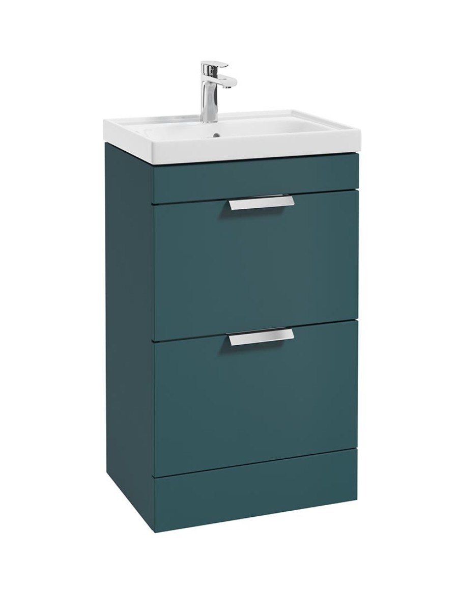 STOCKHOLM Floor Standing 50cm Two Drawer Vanity Unit Matt Ocean Blue - Brushed Chrome Handles