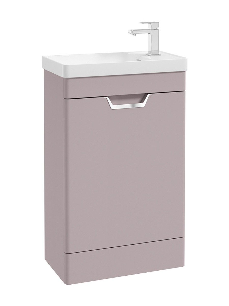 FREYA 55cm 1 Door Cloakroom Floor Standing Vanity Unit Matt Cashmere Pink-Brushed Chrome Handle