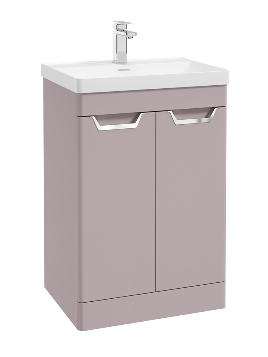 FREYA 60cm 2 Door Floor Standing Vanity Unit Matt Cashmere Pink-Chrome Handle