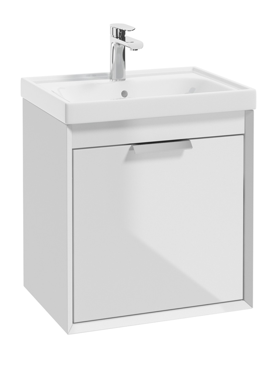 FJORD Gloss White 50cm Wall Hung Vanity Unit-Brushed Chrome Handle