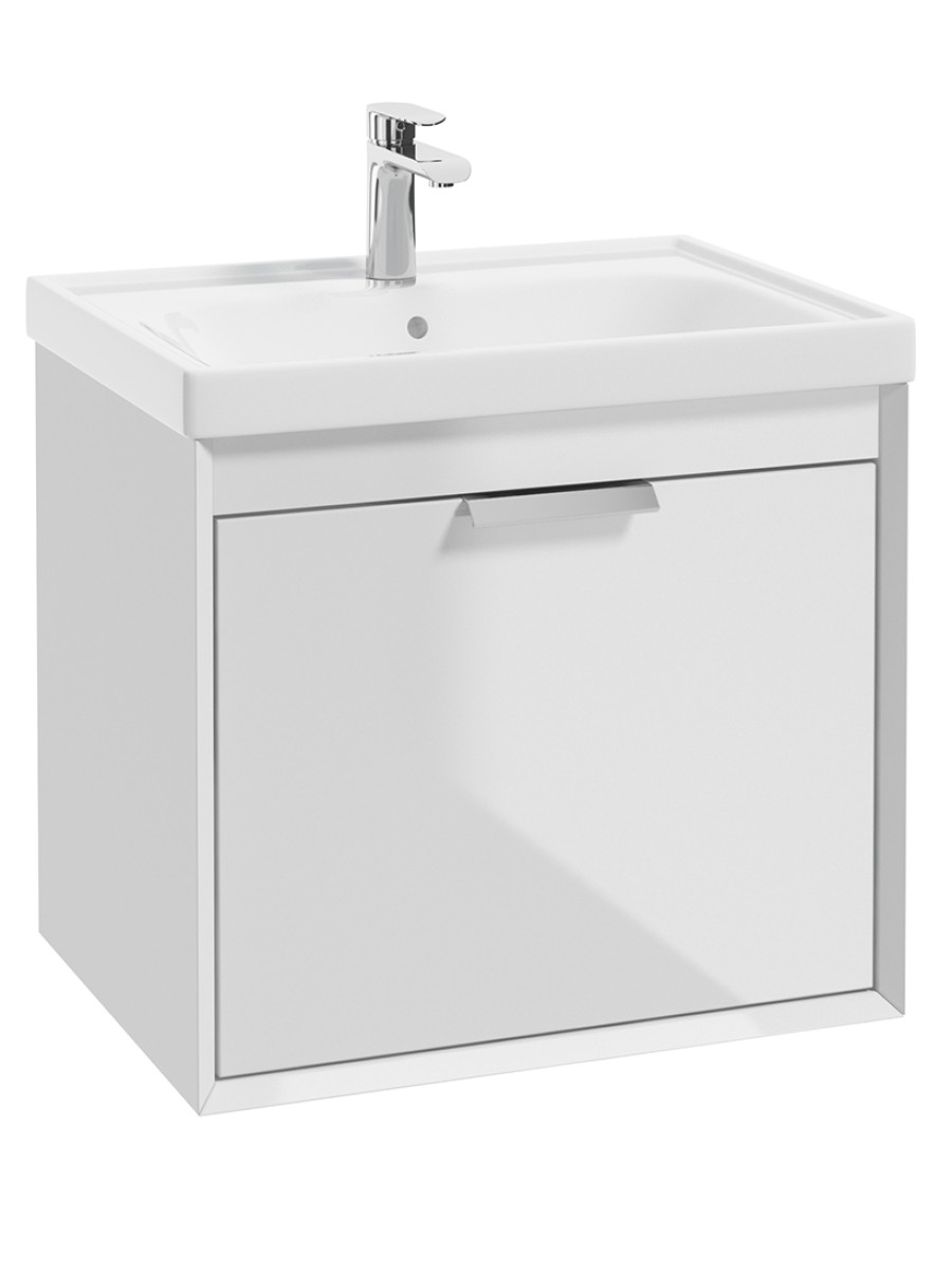FJORD Gloss White  60cm Wall Hung Vanity Unit-Brushed Chrome Handle