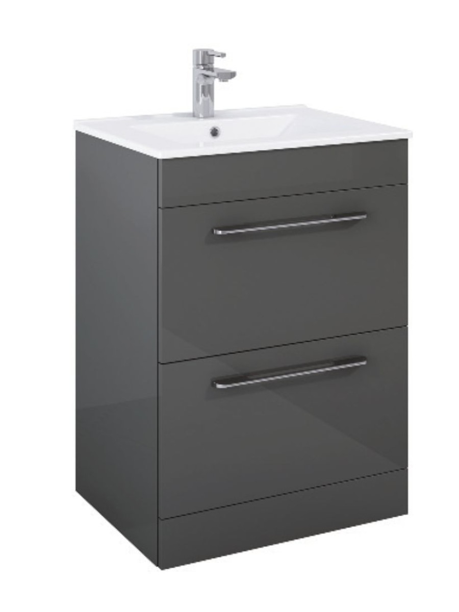 OTTO PLUS  Gloss Grey 50cm Floor Standing  2 Drawer Vanity Unit -D39cm
