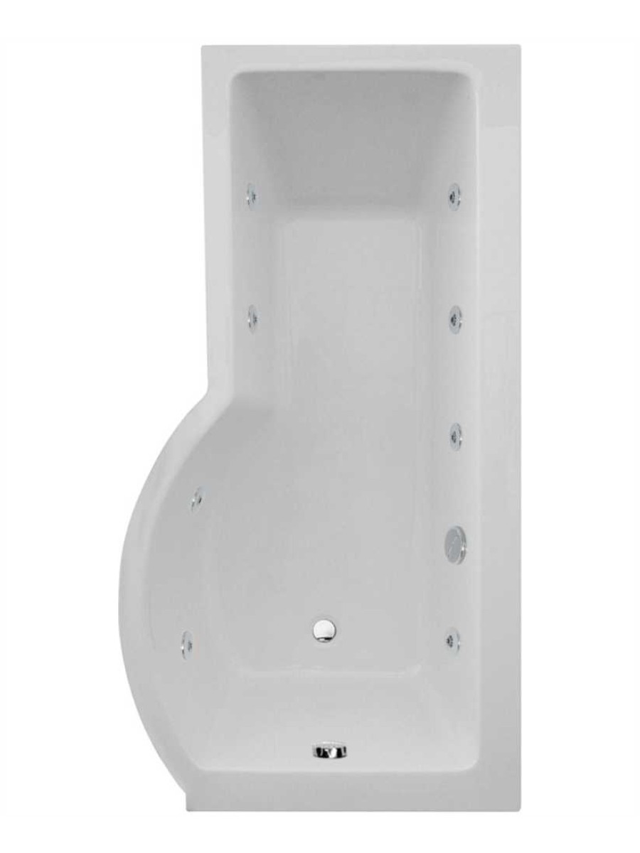 P SHAPE 1700 x 900 shower bath Right hand 8 jet bath cw Panel & Bath screen