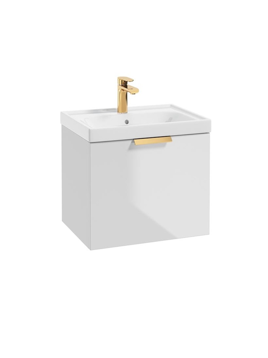 STOCKHOLM Gloss White 50cm Wall Hung Vanity Unit - Brushed Gold Handle