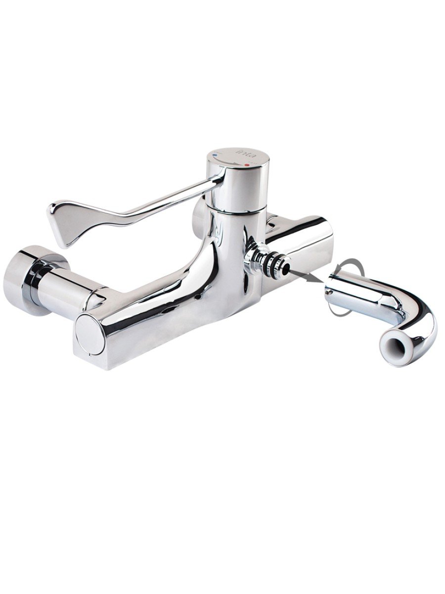 Wall Mounted Sequential Thermostatic Hospital Tap Lever Operated With Detachable Spout