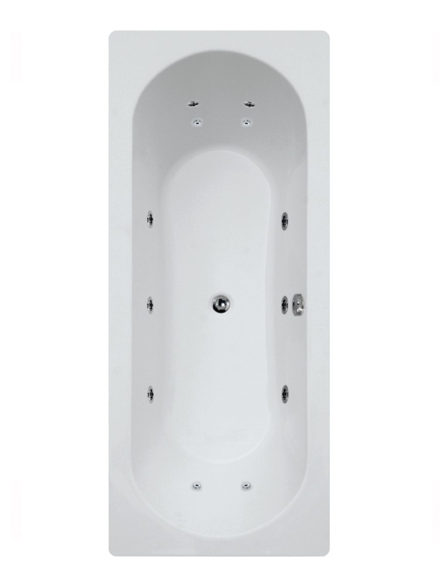 CLOVER 1800x800mm Double Ended 12 White Jet Whirlpool Bath