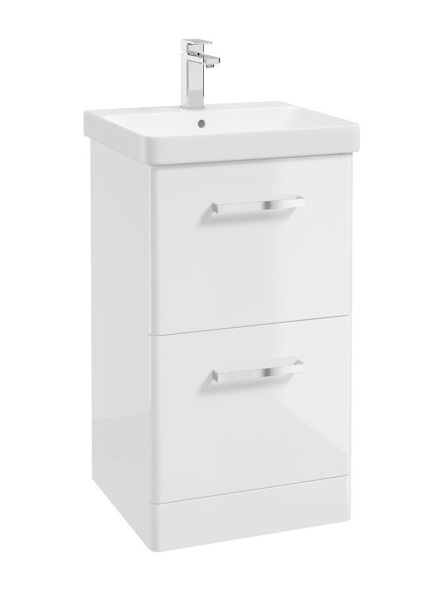 KORA  50cm Floor Standing 2 Drawer Vanity Unit Gloss White-Chrome Handles