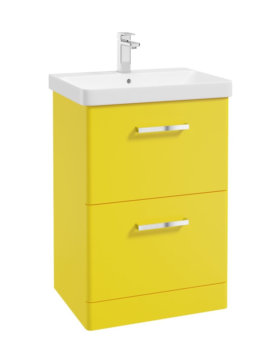 KORA  60cm Floor Standing 2 Drawer Vanity Unit Sun-Kissed Yellow Matt-Chrome Handle