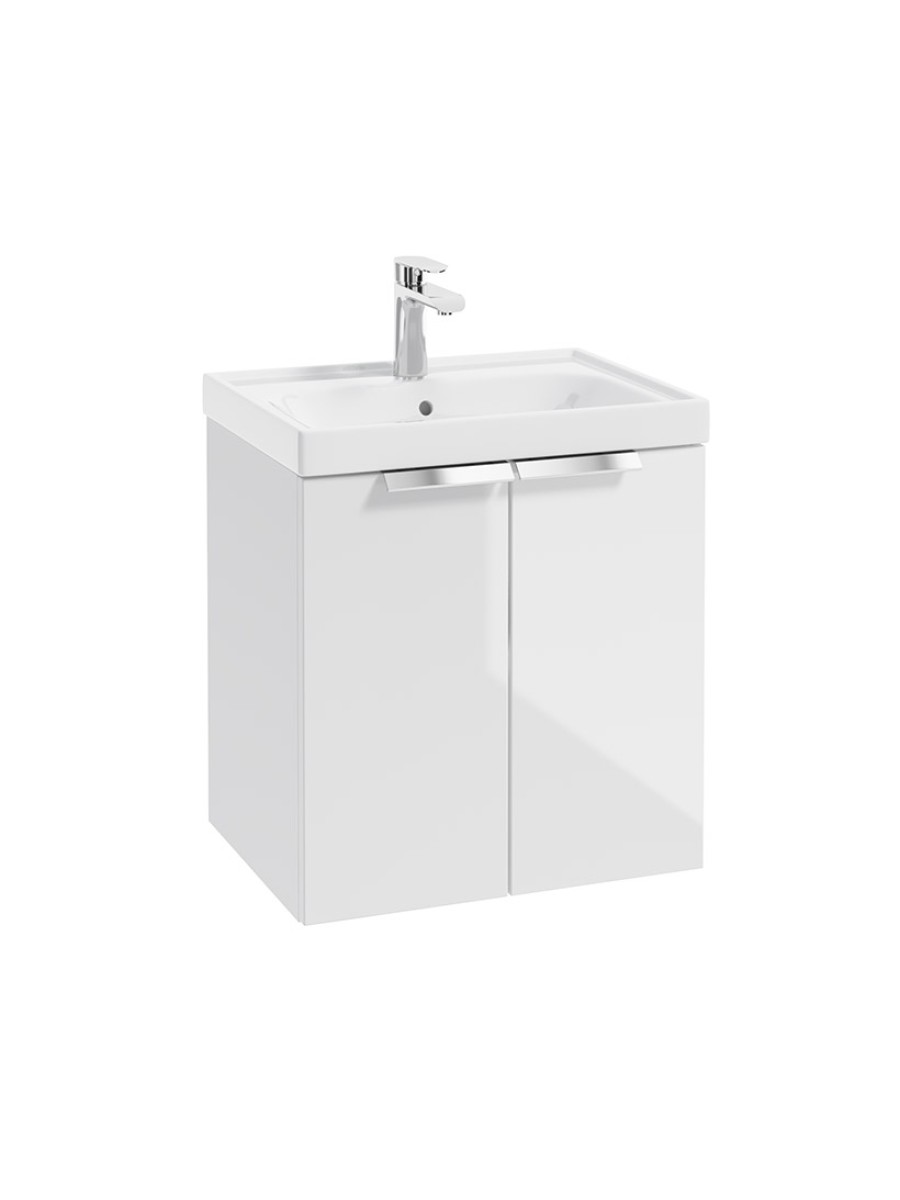 STOCKHOLM Wall Hung 50cm Two Door Vanity Unit Gloss White- Brushed Chrome Handles