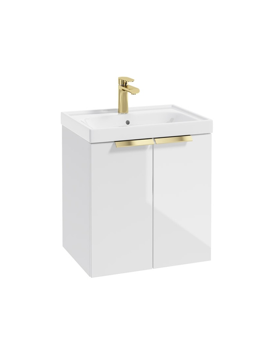 STOCKHOLM Wall Hung 50cm Two Door Vanity Unit Gloss White- Brushed Gold Handles