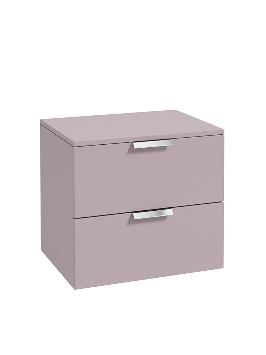 STOCKHOLM Wall Hung 60cm Two Drawer Countertop Vanity Unit Matt Cashmere Pink - Brushed Chrome Handles