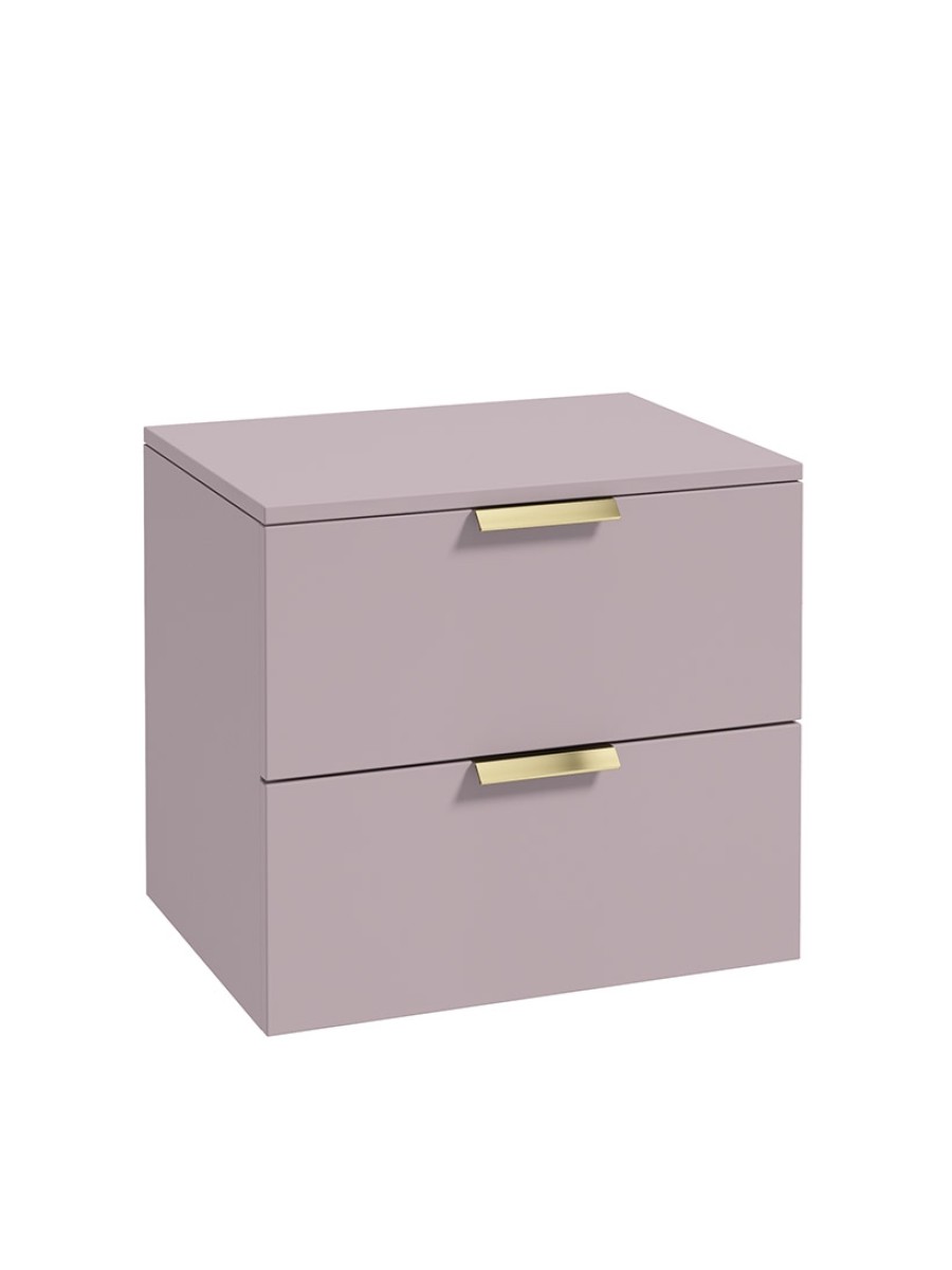 STOCKHOLM Wall Hung 60cm Two Drawer Countertop Vanity Unit Matt Cashmere Pink - Brushed Gold Handles