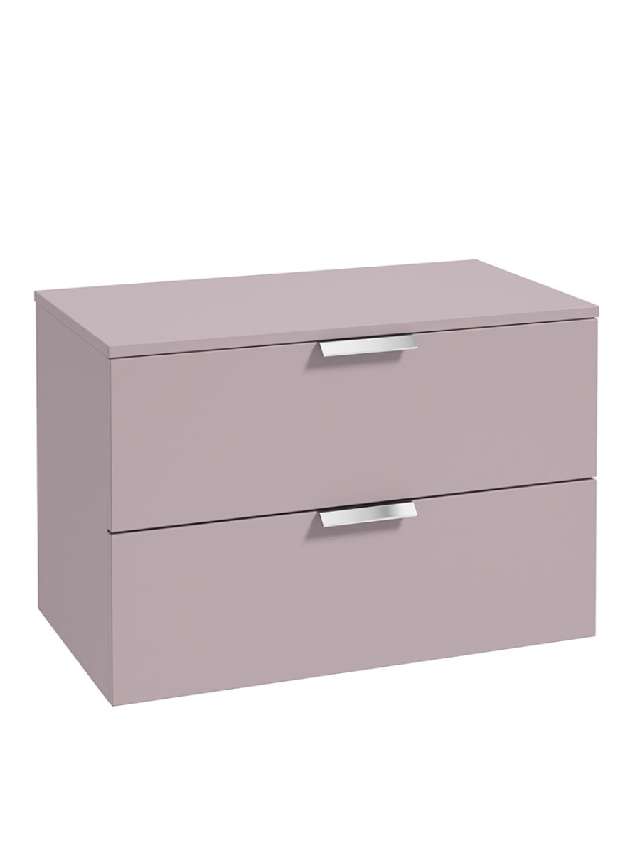 STOCKHOLM Wall Hung 80cm Two Drawer Countertop Vanity Unit Matt Cashmere Pink - Brushed Chrome Handles