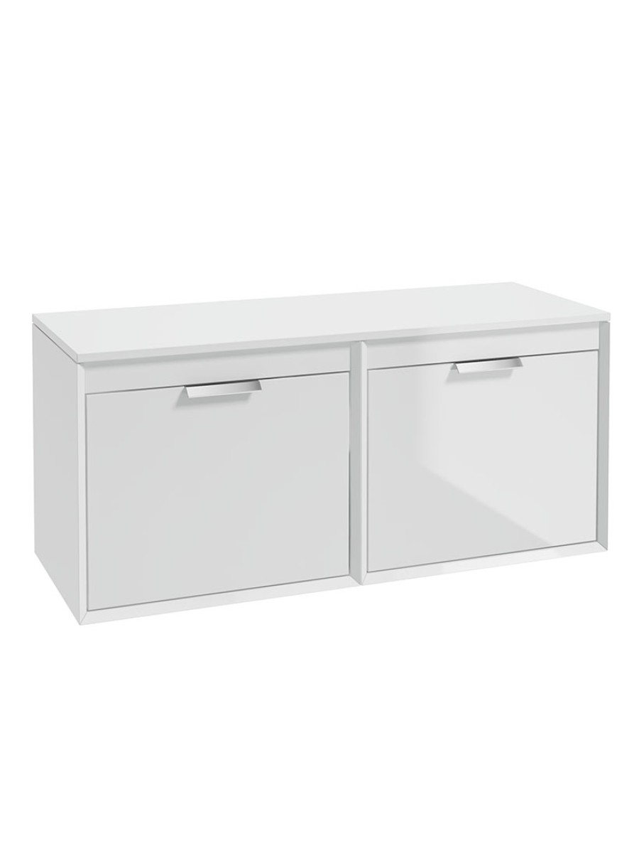 FJORD 120cm Gloss White Wall Hung Countertop Vanity Unit - Brushed Chrome Handle