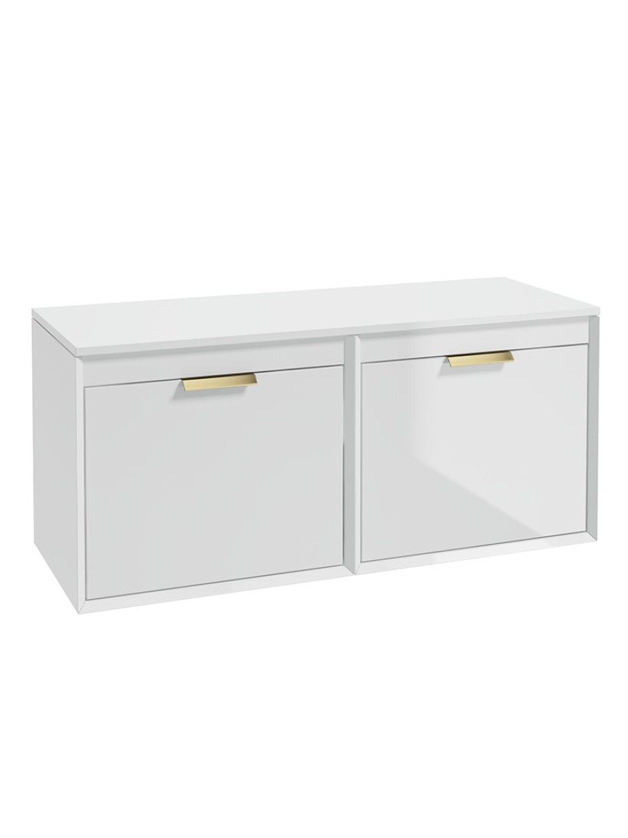 FJORD 120cm Gloss White Wall Hung Countertop Vanity Unit - Brushed Gold Handle