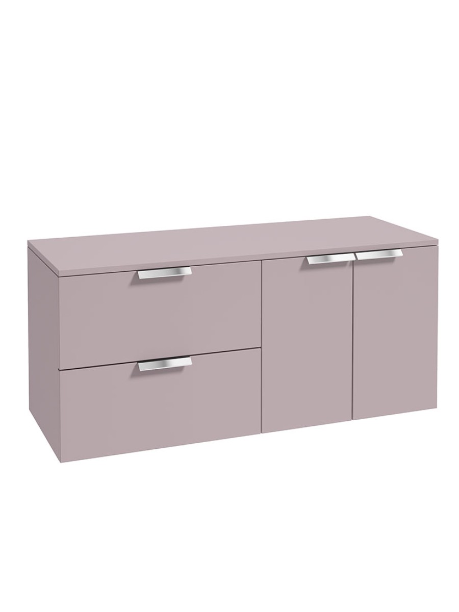 STOCKHOLM Wall Hung 120cm Two Drawer/Two Door Countertop Vanity Unit Matt Cashmere Pink - Brushed Chrome Handle